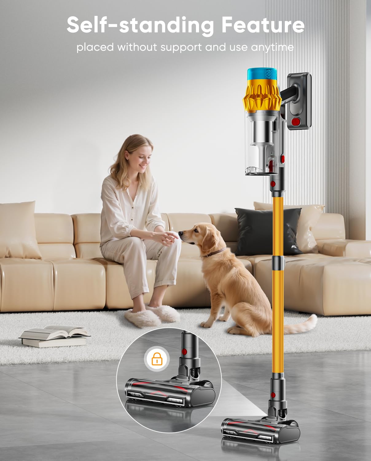 Cordless Vacuum Cleaner, 600W/50Kpa, Max 70 Mins Runtime, Self-Standing Vacuum Cleaners For Home, Anti-Tangle Stick Vacuum, Smar