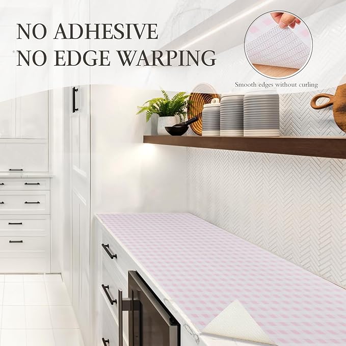 Beautysaid Shelf and Drawer Liner for Kitchen Cabinet, Non Adhesive Non Slip Shelf Paper Waterproof Washable Thickened for Dresser Pantry Shelve Bathroom Protector Liner(Pink Checker,23.6 in x 10 FT)