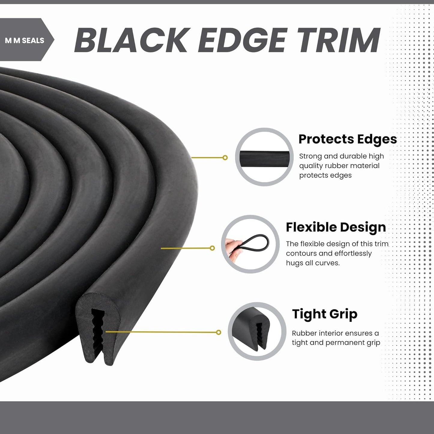 Black U Channel Edge Trim Seal EPDM 15/32" high x 19/64" Wide (30 Feet)