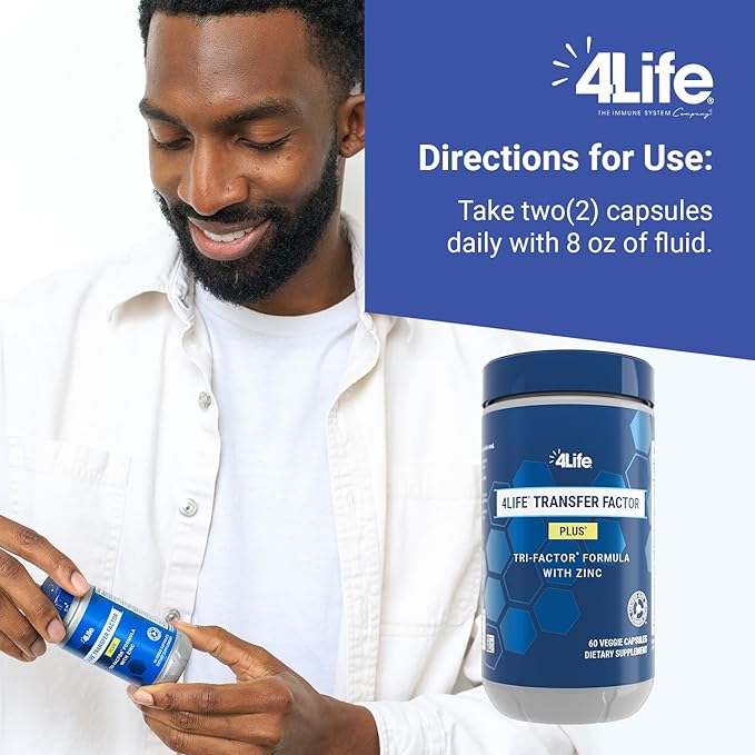 4Life Transfer Factor Plus - Support with Zinc, Super Mushroom Blend (Maitake, Shiitake, Agaricus), and Colostrum & Egg Yolk Extracts - 60 Capsules