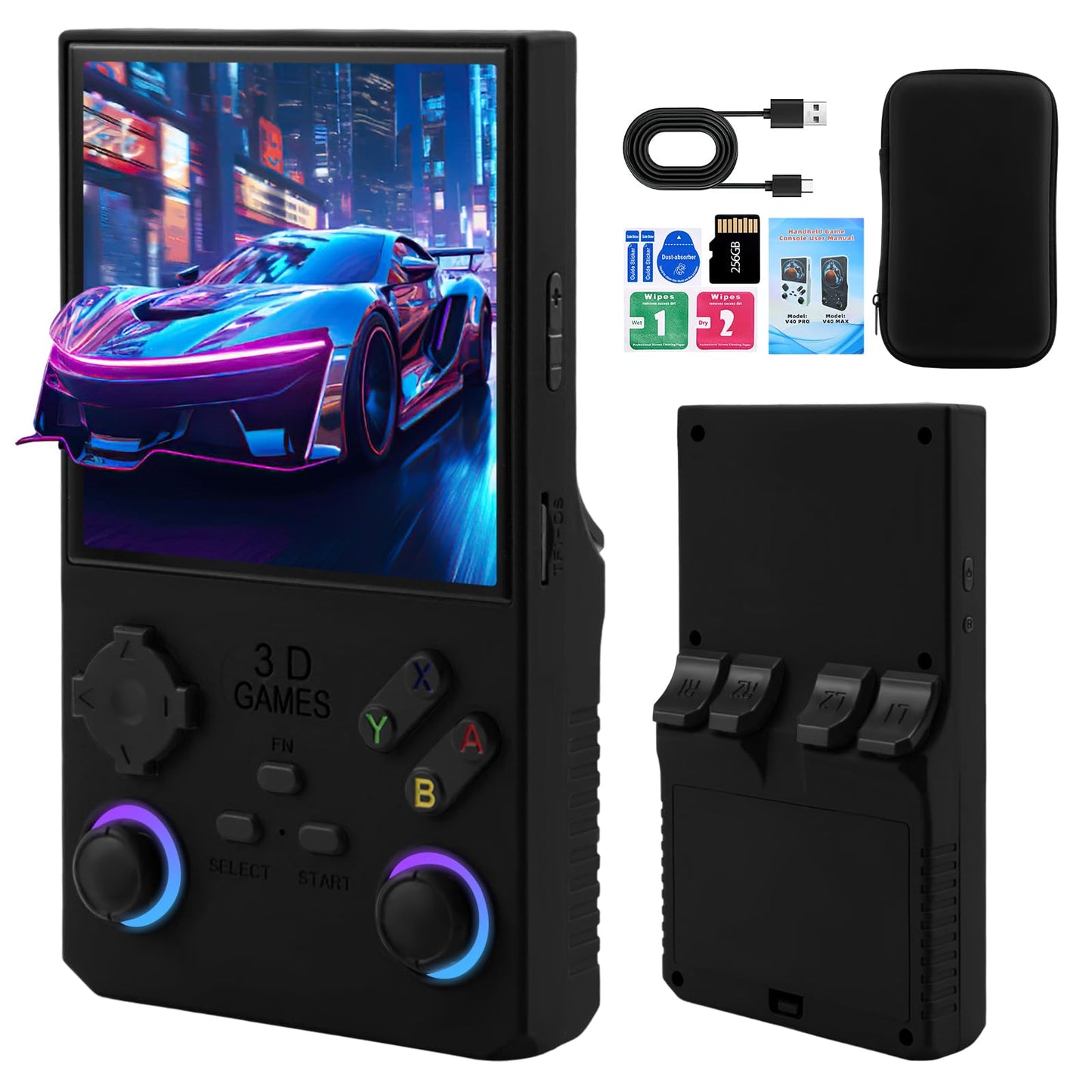 2025Newly Upgraded V40 MAX Retro Handheld Game Console with 256G Built-in 20000+ Classic Games, 4.0 Inch 4K HD IPS Screen Open Source Linux System, 4000mAh Battery, Portable Pocket Video Game Console