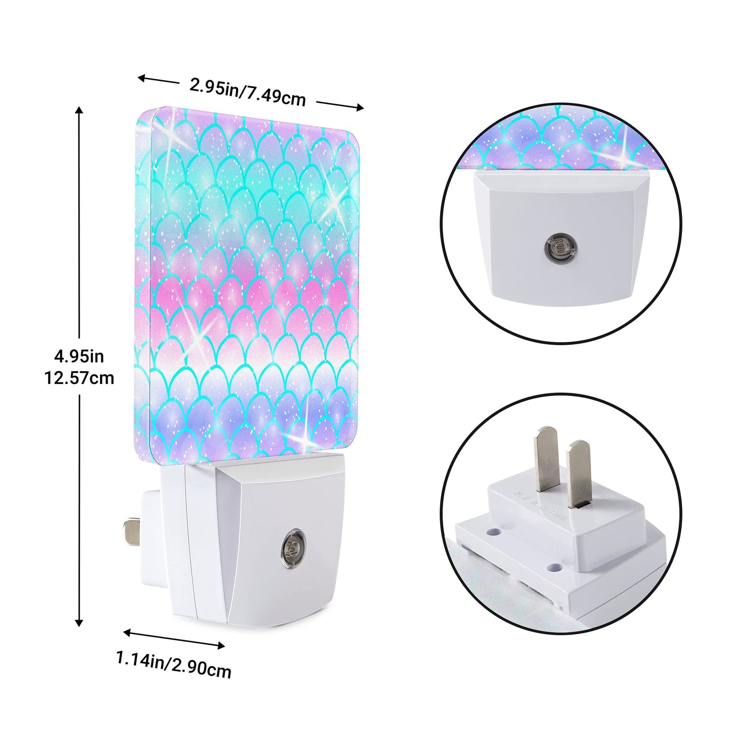 Caifujiqi Night Light - Pink Mermaid Fish Scale, LED, Smart Sensor, Energy Efficient, for Bedroom, Bathroom, Kitchen, Hallway