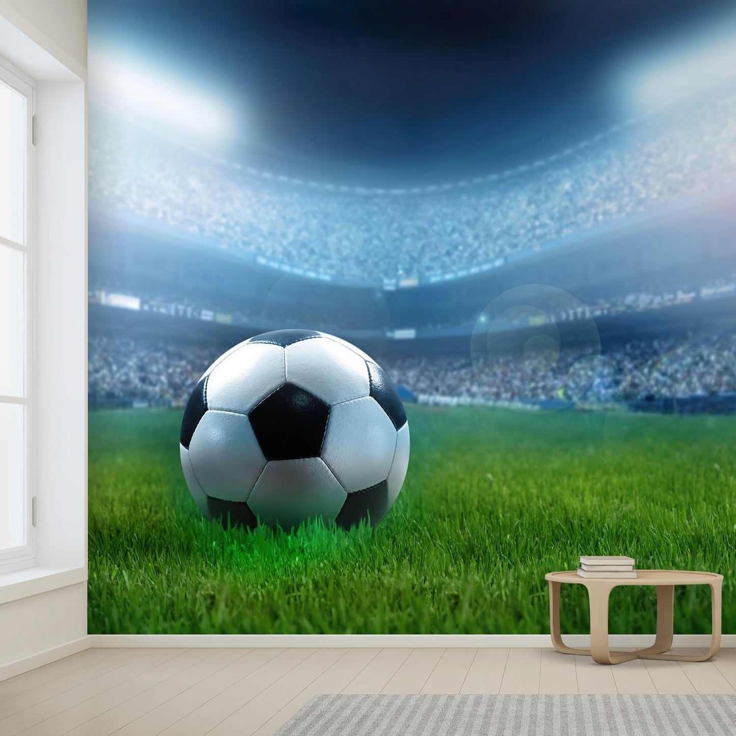 wall26 Close Up of a Football Ball on a Full Stadium Removable Wall Mural | Self-Adhesive Large Wallpaper - 120x144 inches