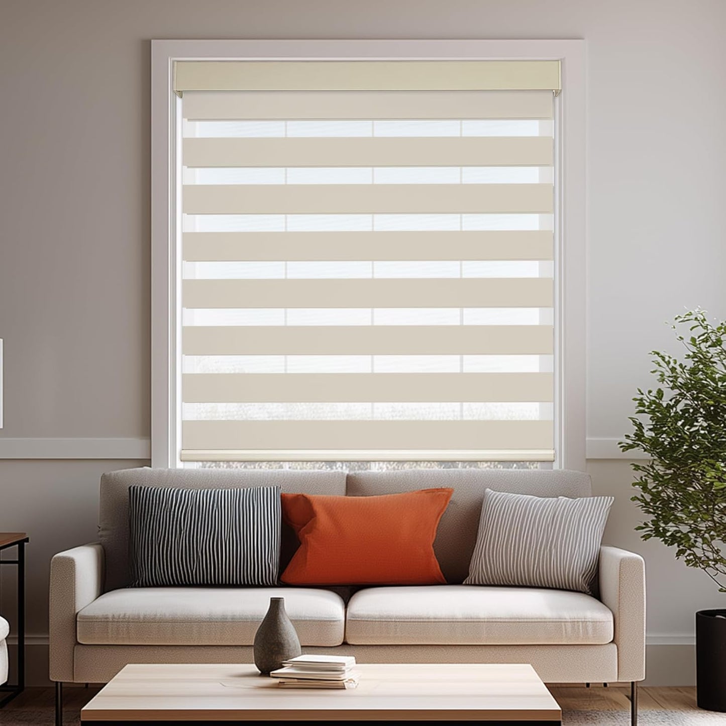 HESTIA Cordless Zebra Blinds Light Filtering Roller Shades UV Blocking Blackout Privacy Indoor Window Shades for Home Office Day and Night, Beige,48" W x 54" H