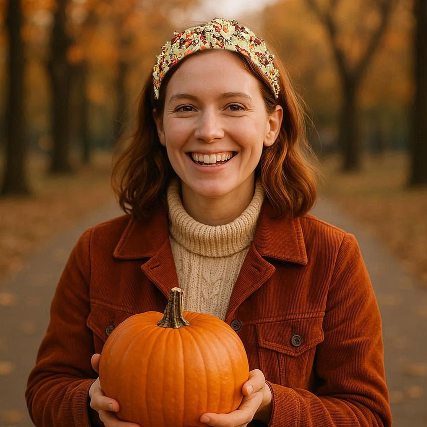 IDDFEVE 2Pcs Thanksgiving Day Headbands for Women - Turkey & Letter Rhinestone Knotted Hair Hoops, Fall Pumpkin Autumn Maple Lea