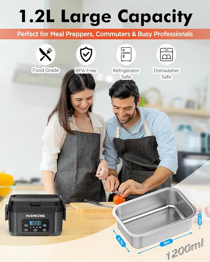 Cordless Electric Lunch Box for Adults, Men & Women – Rechargeable Self-Heating Food Warmer with 1.2L SS Container, Battery-Powered Heated Lunch Box, Perfect for Work and Travel Use (Grey)