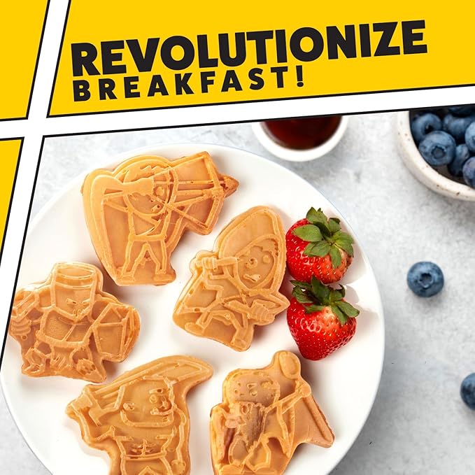 Dungeon Heroes Electric Mini Waffle Maker- Eat Wizards Fighters Clerics for Holiday Breakfast Fun- Novelty Pancakes in Minutes, Non-Stick Fantasy Dragon for Tabletop Gamers- Great Waffler Xmas Gift