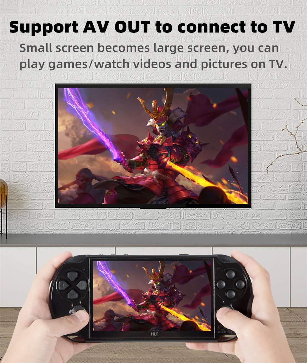 HLF Multi-Function 5.1 Inch Video Game Console Built-in 7500 Retro Games Portable Handheld Portable Support Arcade Multiple Emulator Games Archiveable MP3/4 Men/Kids