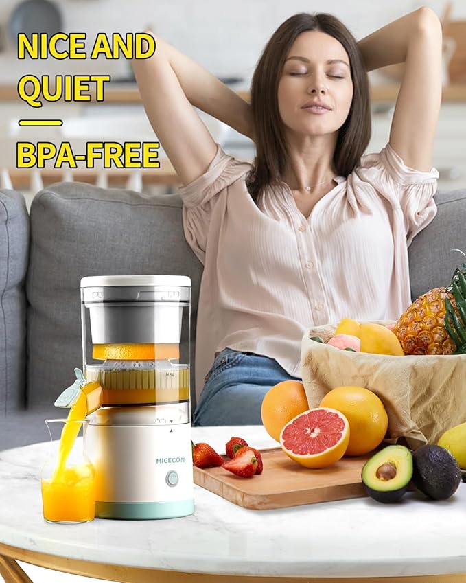 Electric Juicer Rechargeable,Portable Kitchen Gadget for making Orange Juice,Squeezing Oranges,Lemons,Kiwi Fruit,Grapefruits,and Citrus Juices.Comes with USB charging and a Cleaning Brush(White)