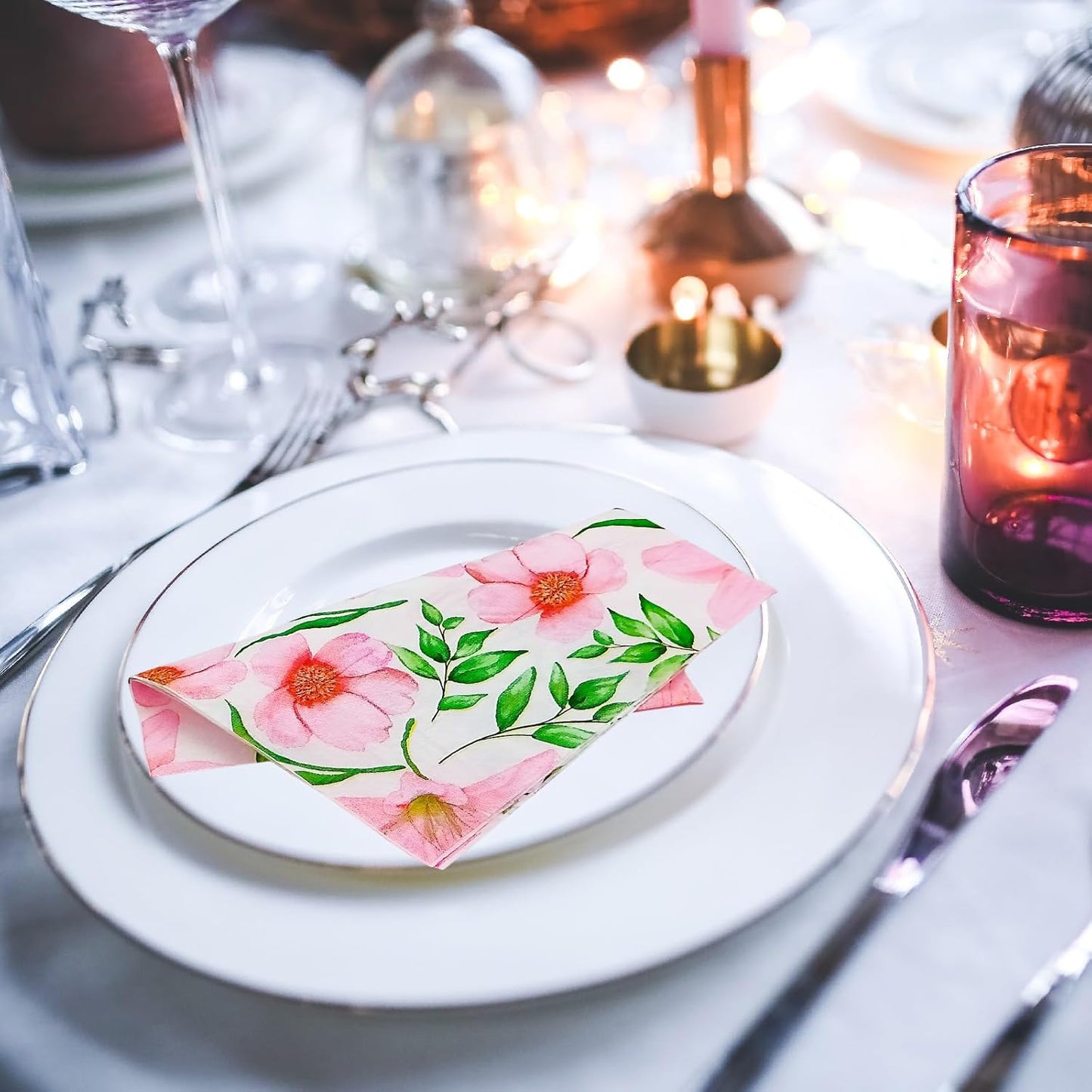 Paper Napkins 80 Pack 2 Ply Floral Beverage Luncheon Dinner Paper Napkins Flower Print Disposable Napkins for Wedding Anniversary Celebrations, 6.5X6.5 Inches Folded