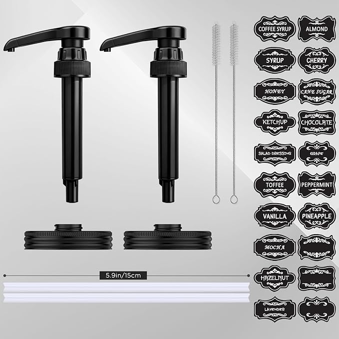 2 Pack Syrup Dispenser Kit for Mason Jar, Plastic Dispenser Pump and Lid for 16OZ to 33OZ Regular Mouth Mason Jar, Food Grade&10ML Pump for Maple Syrup, Honey, Ketchup, Home and Commercial