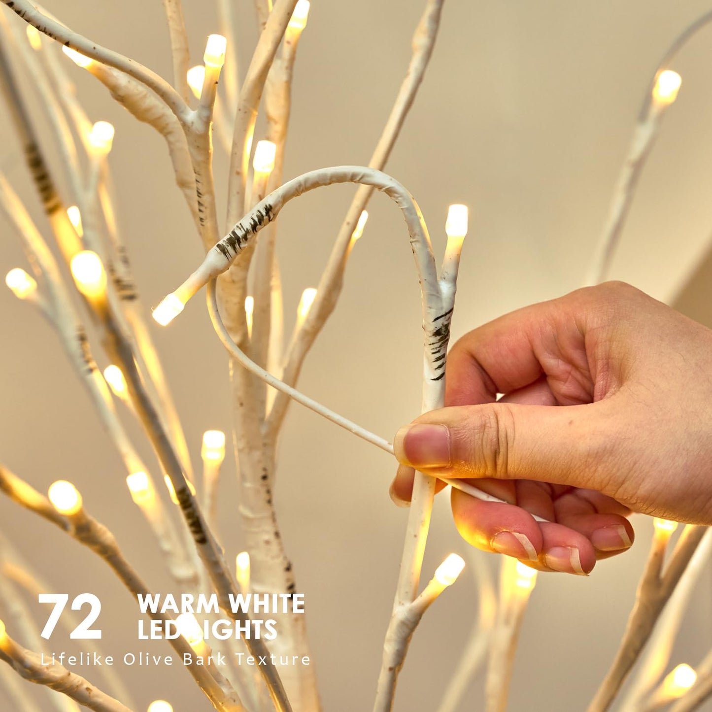 Birch Vine With Lights With Timer 6Ft 72Led  Artificial Tree For Walls Birch Twig For Room Decor Mantle Fireplace Holiday Christmas Decorations Birch Branches - Battery Operated