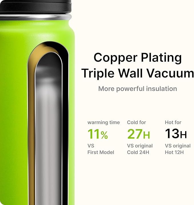 Kids Insulated Water Bottle-16 oz Stainless Steel Vacuum Wide Mouth Sports Flask with Silicone Boot-Reusable Metal Leak Proof Travel Water Bottle for Girls Boys, BPA-Free(Apple Green)