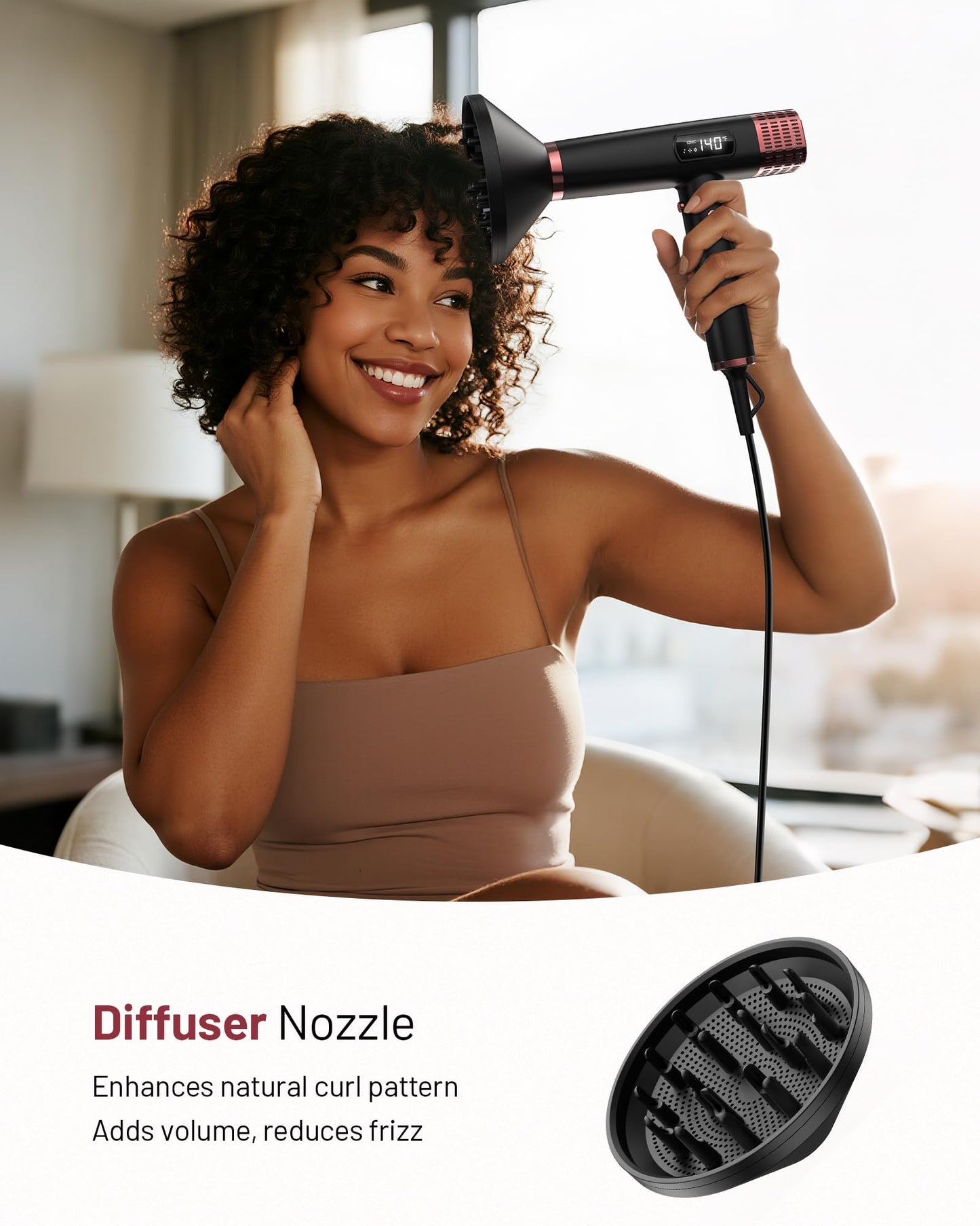 MESCOMB Dual Voltage Ionic Hair Dryer with Diffuser - 1875W High-Speed Blow Dryer for Women, Fast Drying, No Heat Damage, Low No