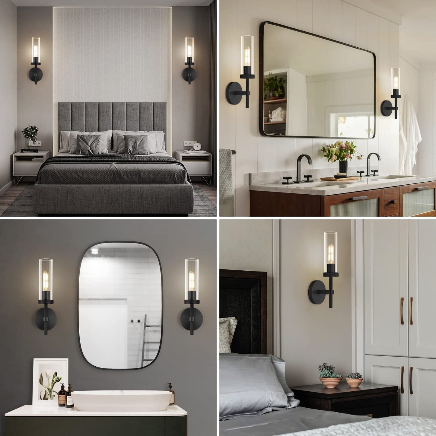Zhtiechui Black Wall Sconces Bathroom Vanity Wall Sconces  Glass Tube Wall Sconces 14  Sconces Wall Lighting Indoors  Wall Lights For Mirror  Living Room  Bedroom  Hallway (Including Bulb)