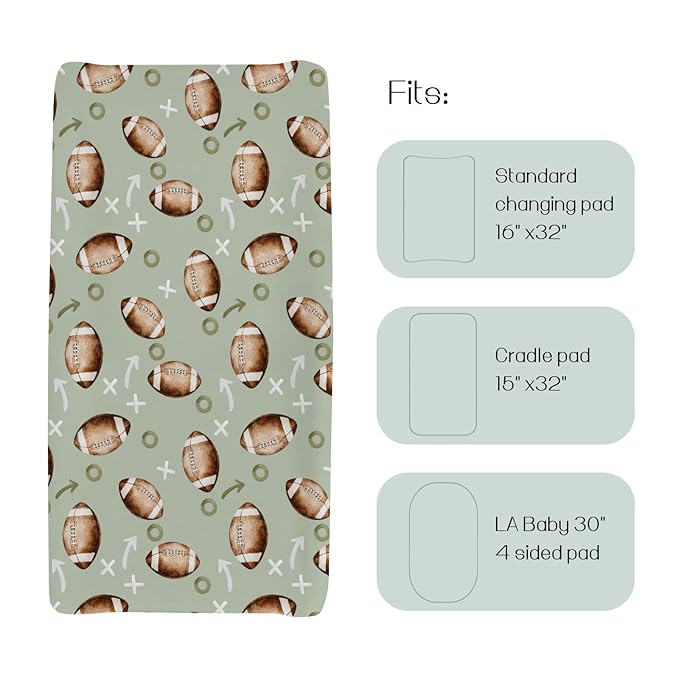 HawSkgFub Football American Sport Changing Pad Cover for Baby Boys, Green Football Game Diaper Change Table Covers, Ultra Soft Stretchy Breathable Safe Snug Fitted Changing Mat Sheet Fit 32"/34" x 16"