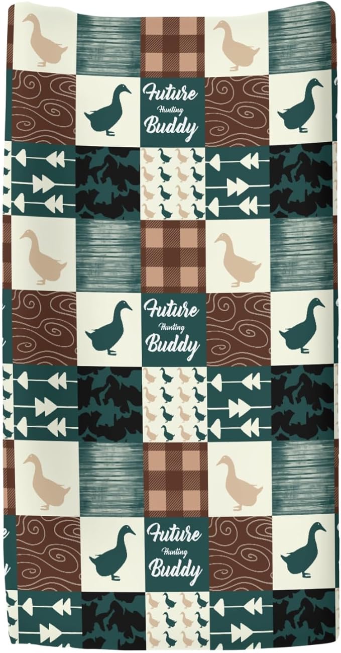 Camouflage Duck Hunting Changing Pad Covers for Baby Girl Boy Green Mallard Ducks Plaids Fitted Change Table Cover Mats Wild Ducks Soft Diaper Changing Table Sheets 32''×16''