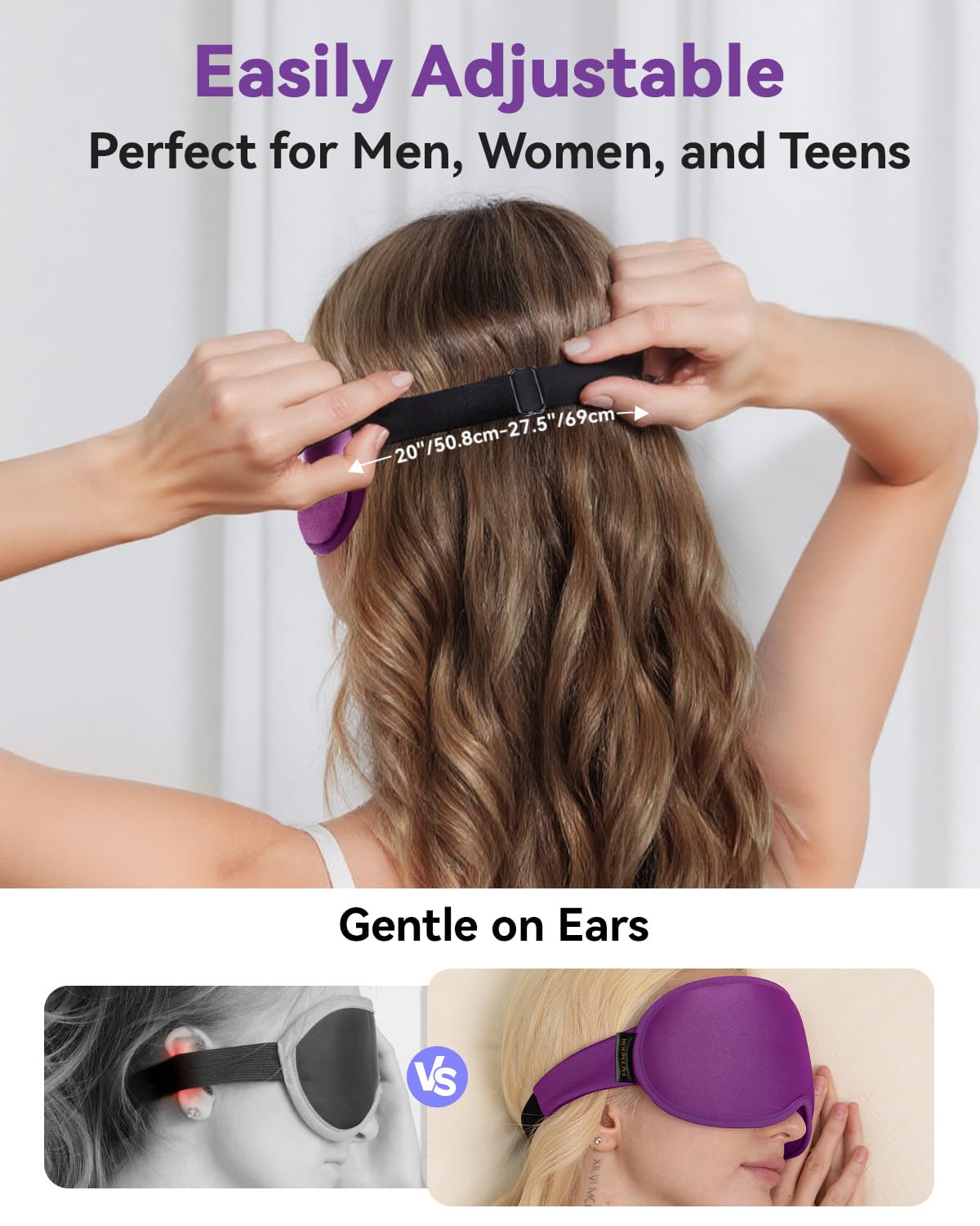 Weighted Eye Mask for Women - 3D Blackout Sleep Mask for Deep Sleep, Postpartum Gift, Lash-Friendly - Long Flight Travel, Cruise Ship, Car Camping Essentials, Purple