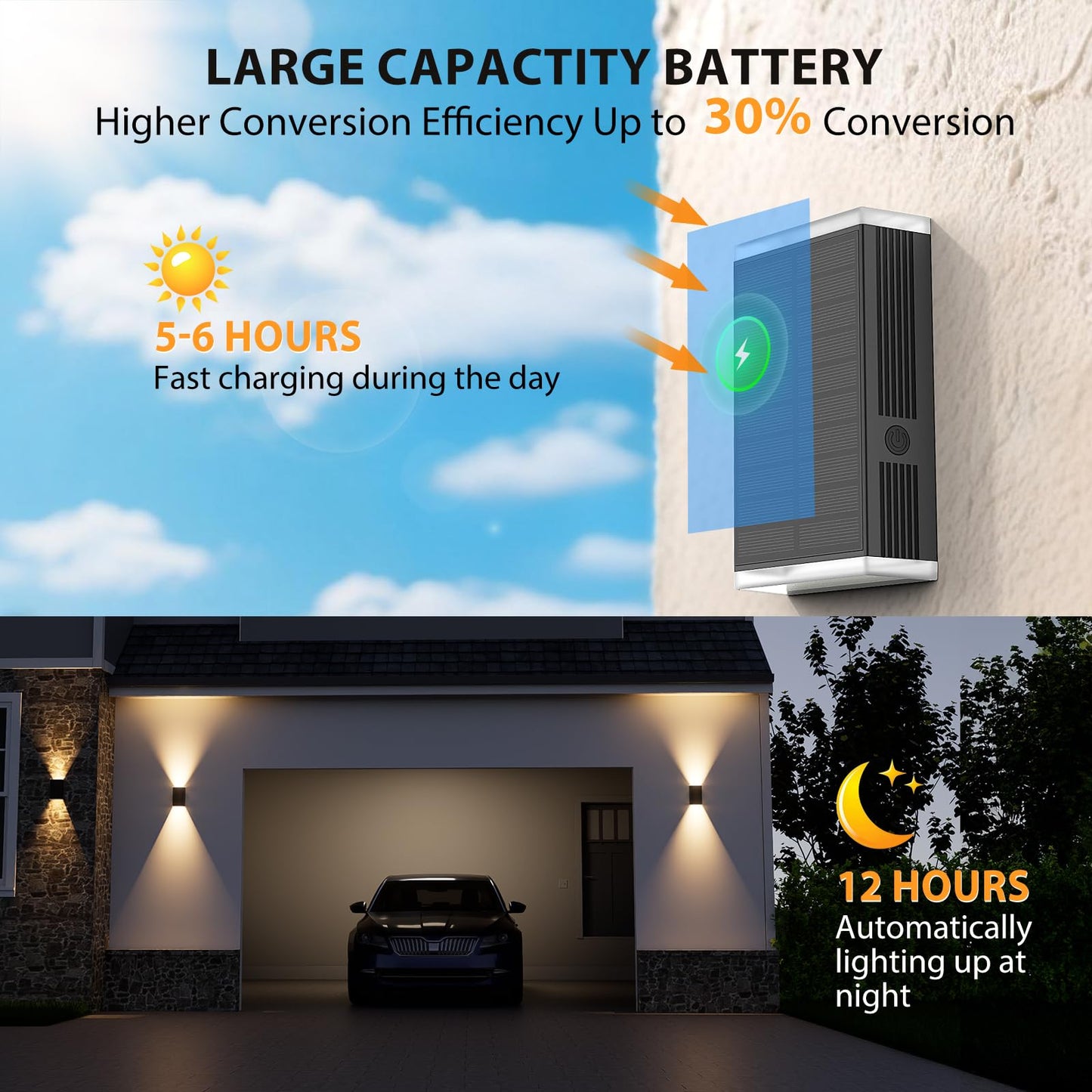 Solar Wall Light Outdoor   3000/4000/6000K 3 Modes Dusk To Dawn Lighting Wall Sconce Ip67 Waterproof Up And Down Solar Lights Outdoor Front Door Light For House  Garage  Porch  Doorway Fence (1 Pack)