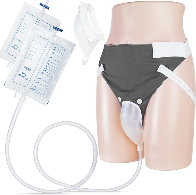 Wearable Urine Collector with Reusable Silicone Urine Pouch Breathable Fixing Pants 2000ml and 1000ml Urinary Drainage Bag...