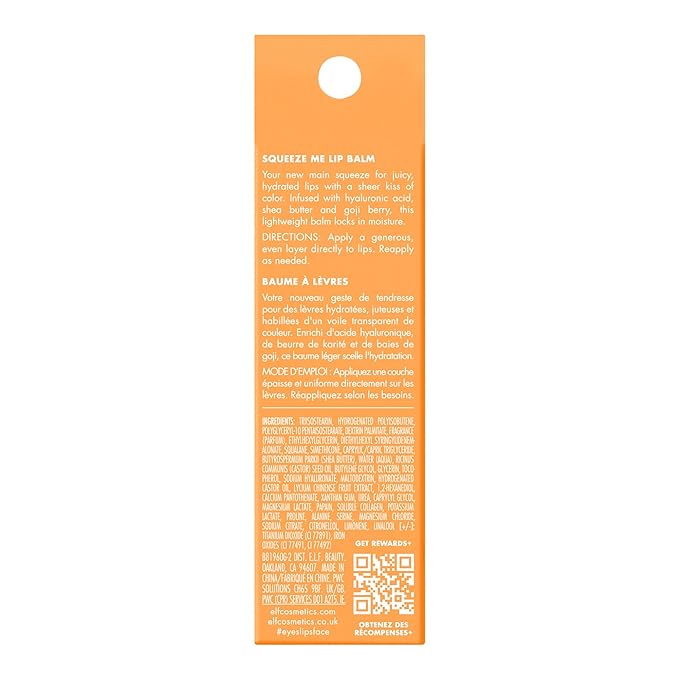 e.l.f. Squeeze Me Lip Balm, Moisturizing Lip Balm For A Sheer Tint Of Color, Infused With Hyaluronic Acid, Vegan & Cruelty-free, Peach