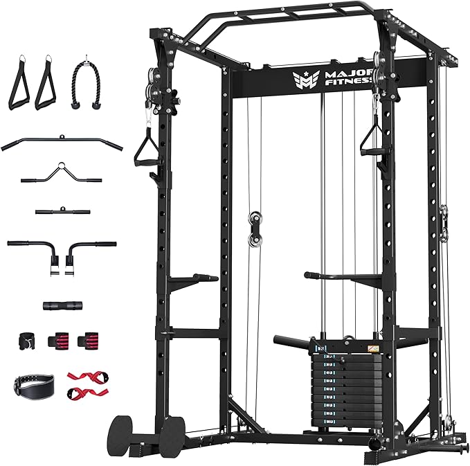 MAJOR FITNESS Drone1 Power Cage - Multi-Function Power Rack for Home Gym, Squat Rack, Cable Crossover System, for Strength...