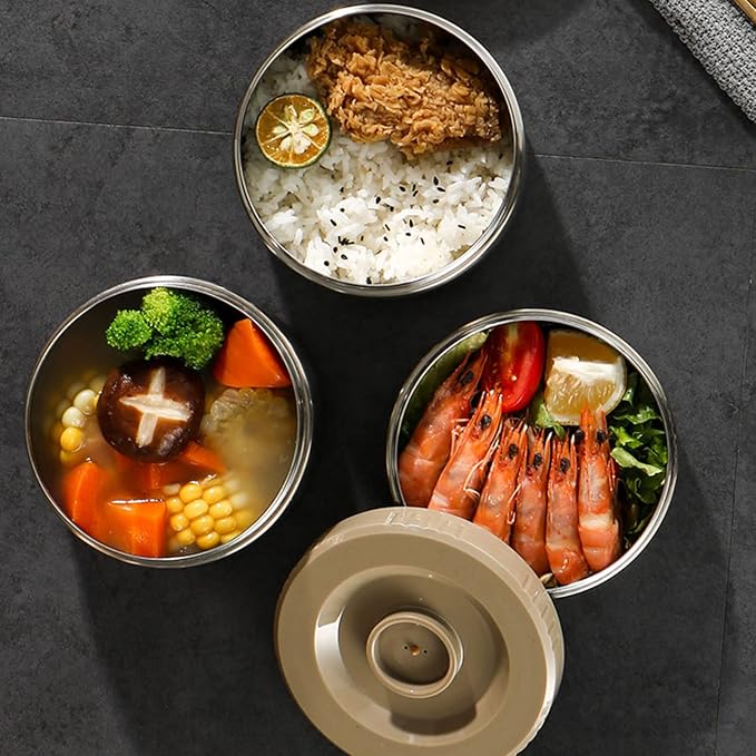 Yosoo for Hot food Wide Mouth Lunch Box, 2000ml 3-Layer Stackable Insulated Food Container Reusable Leak Proof Soup Food Jar for Warm/Cool Food Daily Office Travel Picnic Outdoor Meals(Silver)