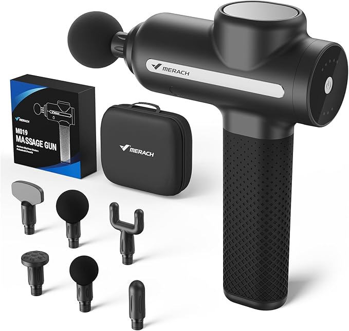 MERACH Massage Gun Deep Tissues, Percussion Massager Tools with 6 Massage Heads, Portable Hand Held Muscle Massagers for P...