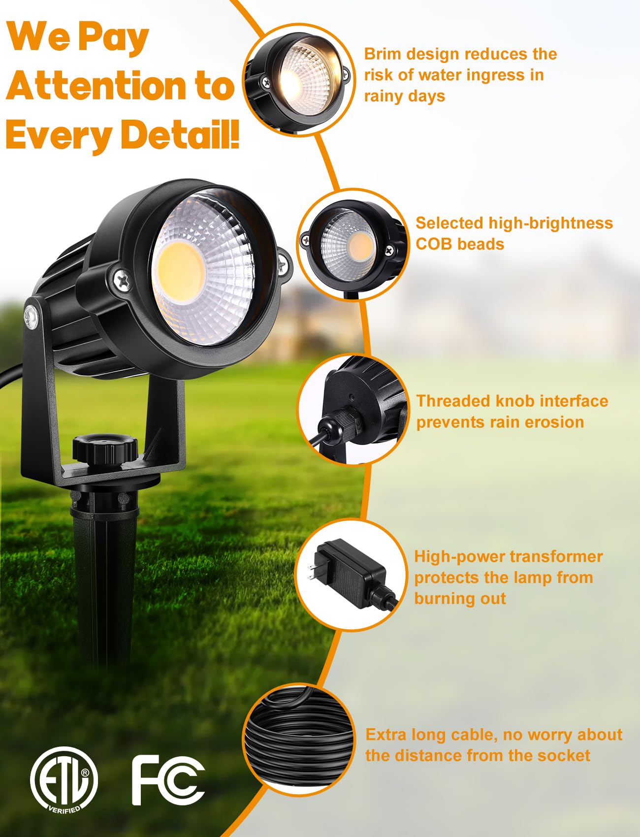 Ourleeme Outdoor Led Landscape Lighting - 4-In-1 Led Waterproof Spotlights For Outside With 36W Transformer  Spotlight Landscape Lighting Plug In House Spot Lights Outdoor For Yard Garden (Warm)