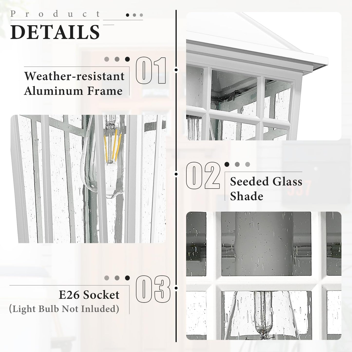 Darkaway Large Outdoor Wall Lights For House  18Inch Exterior Lighting Fixtures 2Pcs Wall Mount Outdoor Porch Lights White Outdoor Sconce Lights With Seeded Glass For Hallway Garage