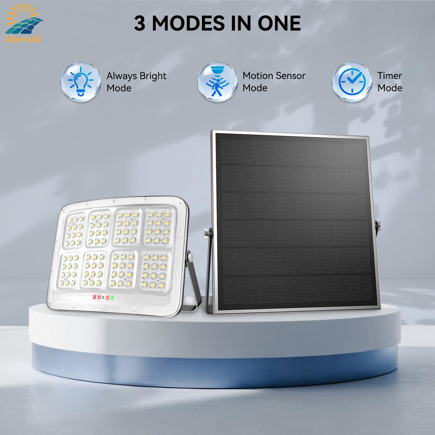 Adewalk Solar Flood Lights Outdoor, 6500K, Motion Sensor, Waterproof, Black, Model XQ, 2500W, 1 Pack