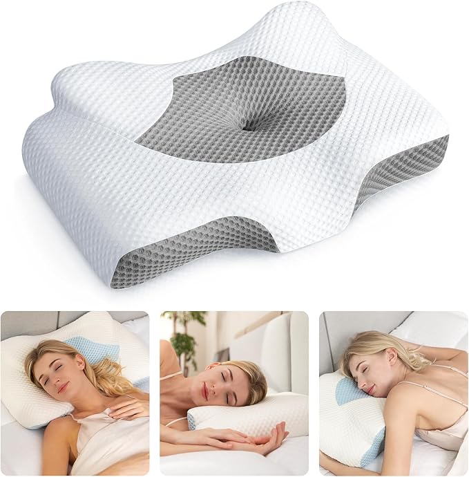 Osteo Cervical Pillow for Neck Pain Relief, Hollow Design Odorless Memory Foam Pillows with Cooling Case, Adjustable Orthopedic Bed Sleeping, Contour Support Side Back Stomach Sleepers