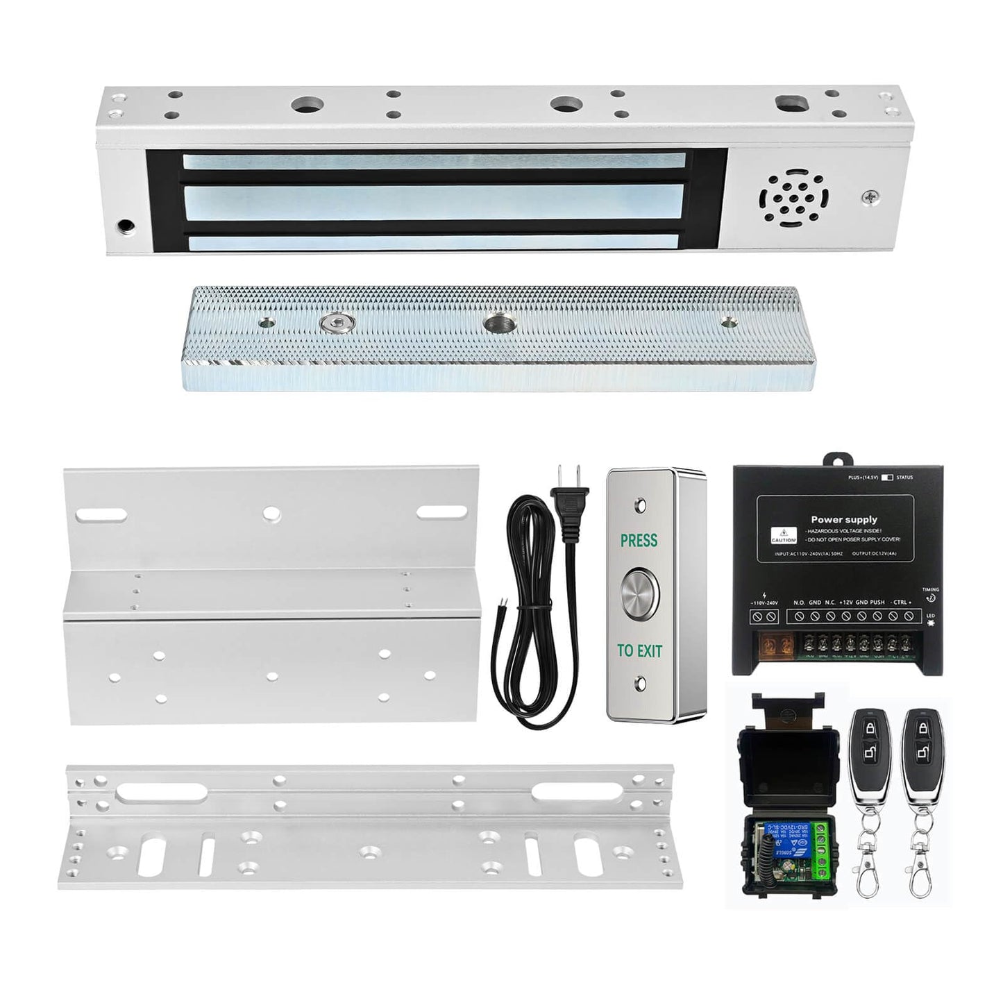 Door Access Control System Inswinging 600lbs Magnetic Lock Kit Build-in Alarm Beeper with ZL Bracket Remote Controller Exit Button