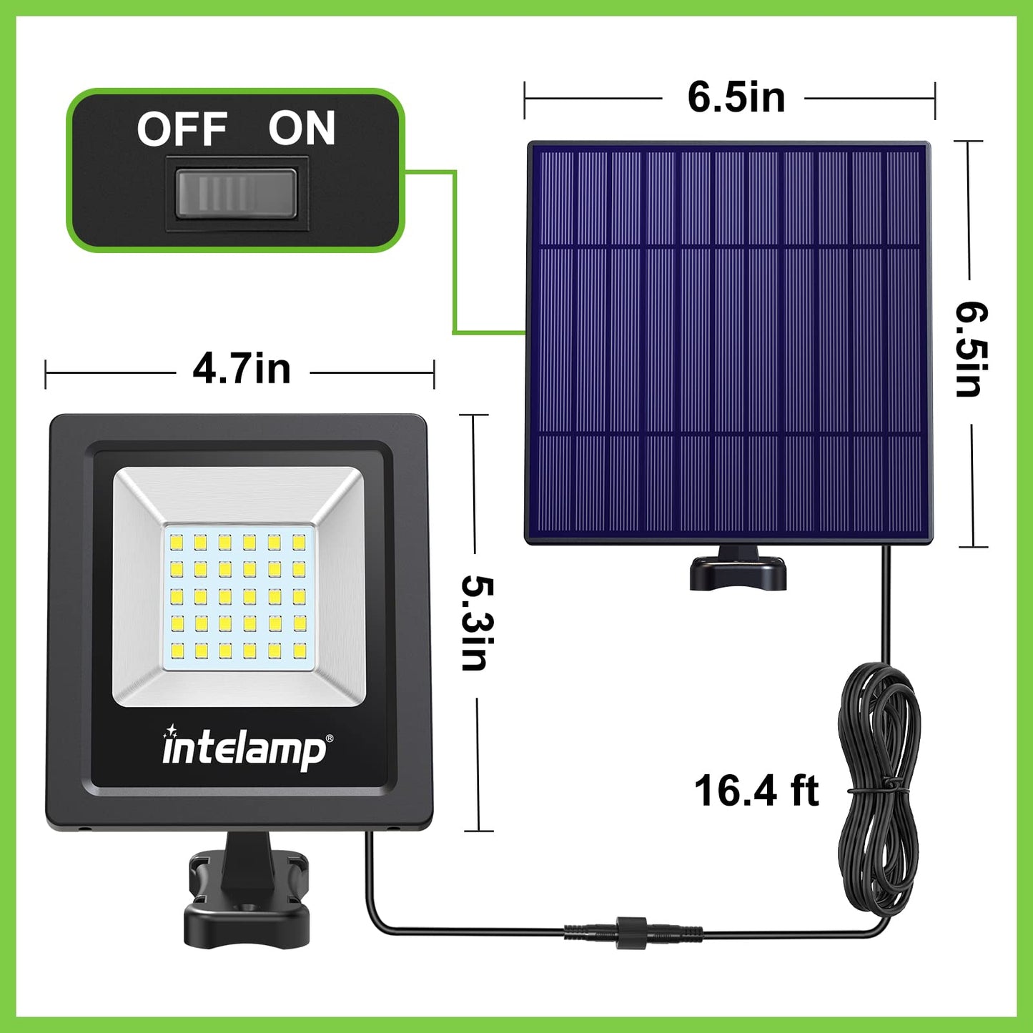 intelamp Solar Flood Lights, 4400mAh, 2 Pack, IP65 Waterproof, Dusk to Dawn, White