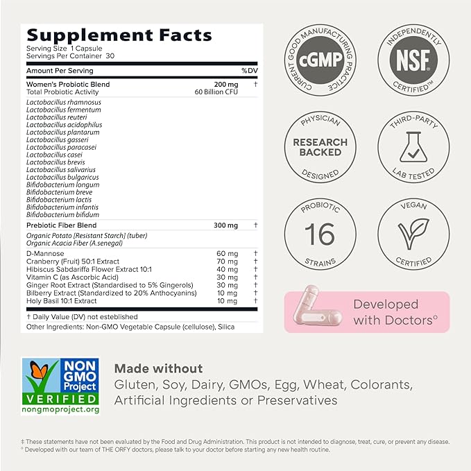 Complete Probiotics for Women - Vaginal, UT, Digestive & Immune Health - 60 Billion CFU, 16 Probiotic Strains, Prebiotics and Probiotics with Holy Basil - Once Daily, 30 Count (2-Pack)