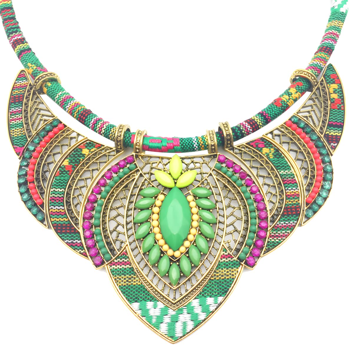 Ethnic Style Chunky Colorful Collar Festival Tribal Beaded Boho Choker Costume Necklace for Women Gift (green)