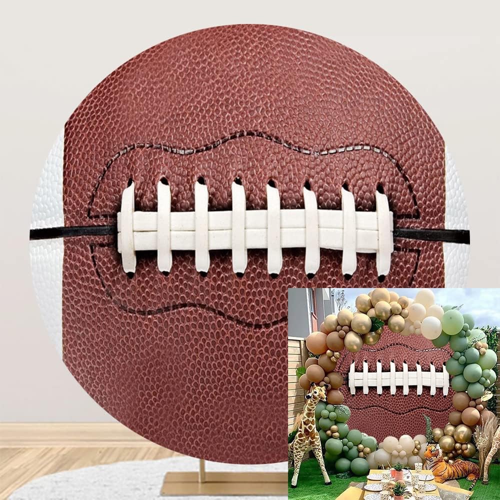 Leyiyi 3x3ft American Football Round Backdrop Cover Rugby Sports Themed Photography Backdrops for Boys Birthday Party Decorations Man Sports Competition Stadium Birthday Party Banner,Brown R