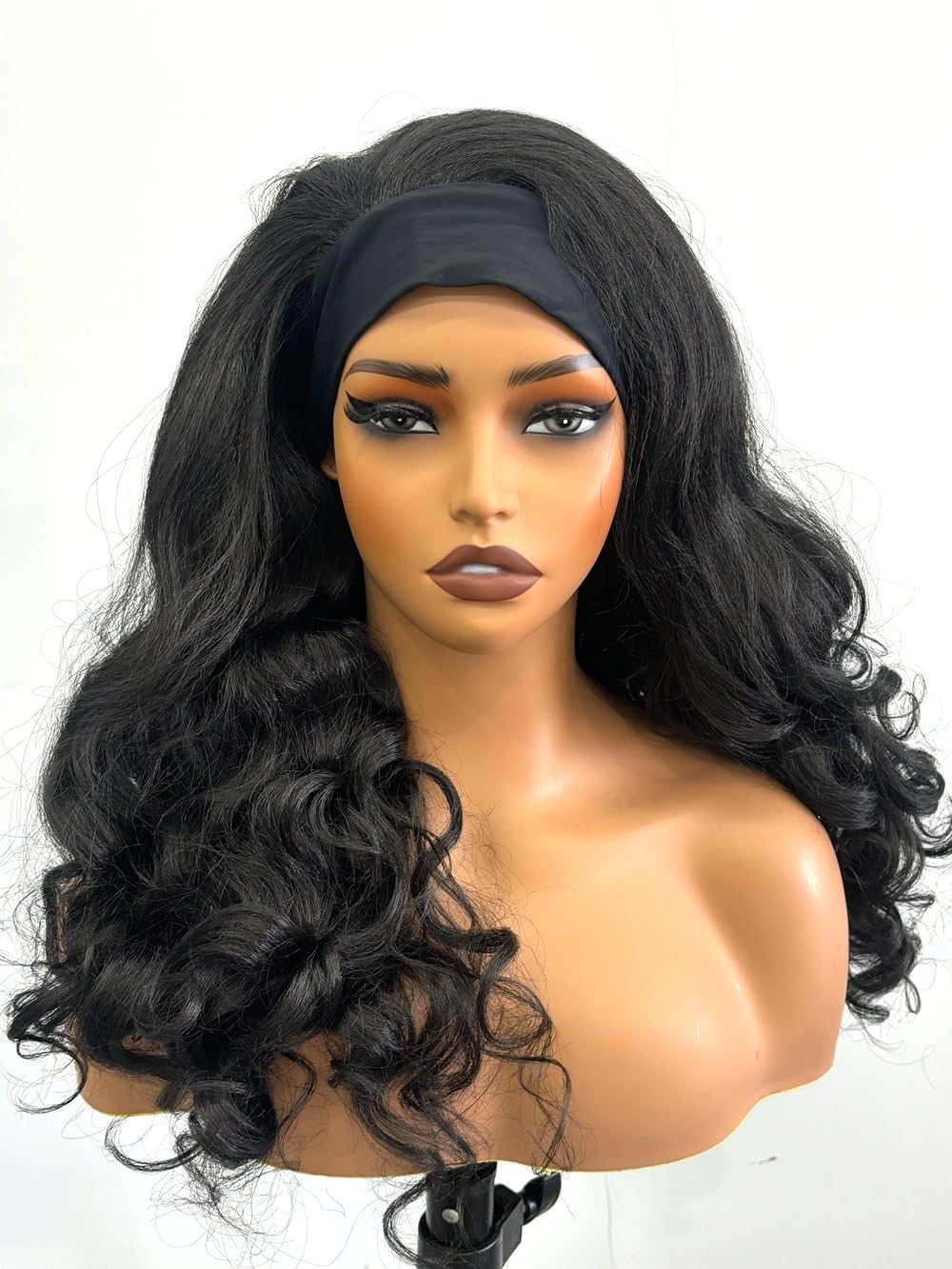 Emistar YAKI Body Wave Headband Wig Loose Curly Heabdand Wigs Glueless Synthetic Hair Natural Black Wigs for Black Women None La