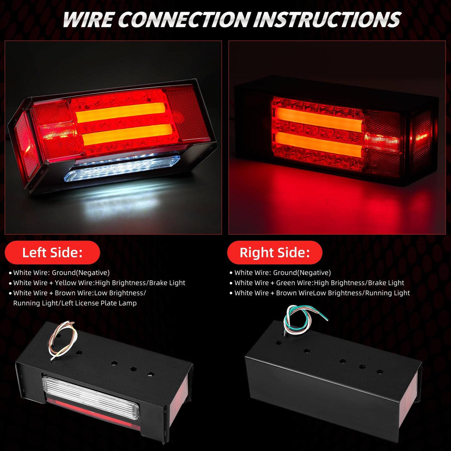 Hifybaty LED Trailer Lights Kit - Submersible Rectangular Tail Lights for Boat Trailer RV Truck - Model HF-TL_Square_01 - Red