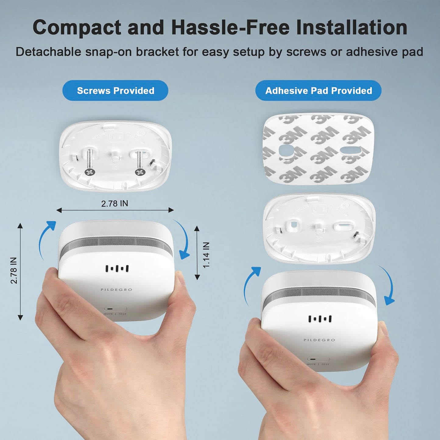 Pildegro Smoke Detector 10 Year Battery, Upgraded Small Fire Alarm Smoke Detector with Heat Monitor for Dual Protection, LED Indicator Loud Alarm with Test/Mute Button and Replaceable CR123A Battery