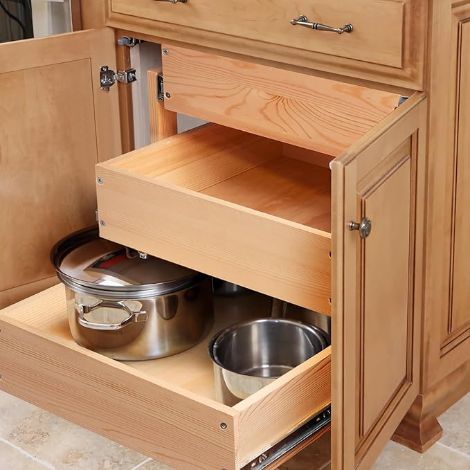 Pull Out Drawers For Cabinets, 20''W×21''D×19''H Soft Close Slide Out Wood Shelves Storage Organizer for Kitchen, 3-Tier, Finished, Heavy-Duty, Bottom Assembly