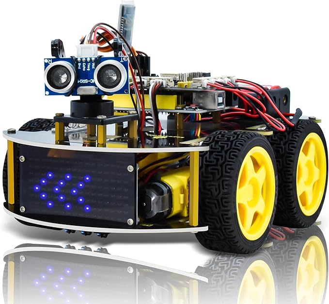 KEYESTUDIO Smart Car Robot,4WD Programmable DIY Starter Kit for Arduino for Uno R3,Electronics Programming Project/STEM Educational/Science Coding Kit for Teens Adults,15+
