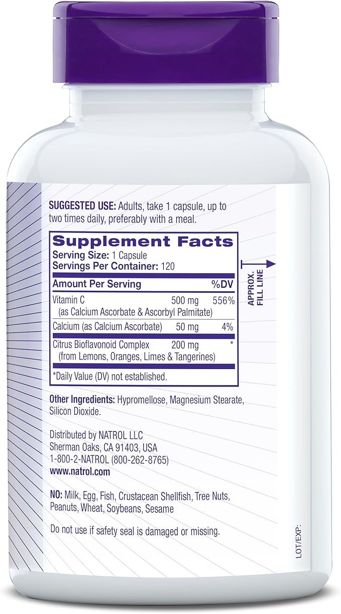 Natrol Easy-C Immune Health, Dietary Supplement, Supports Immune Health with Vitamin C and Bioflavonoids, Veggie Capsules, 500 mg, 120 Count