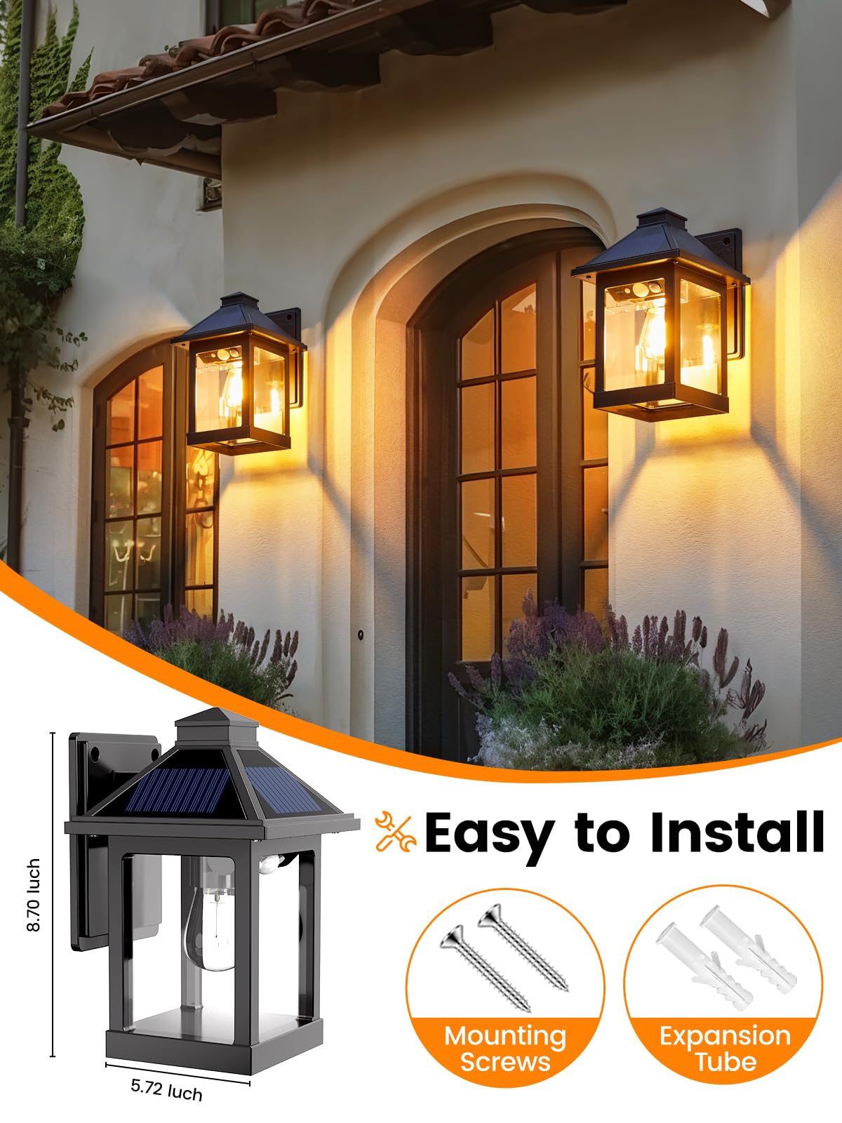 Luhlee Solar Porch Lights Outdoor 1 Pack Motion Sensor Solar Wall Lights Ip65 Waterproof Wall Sconce Lights Outdoor With 3 Lighting Modes For House  Porch  Front Door  Garage  Shed  Patio