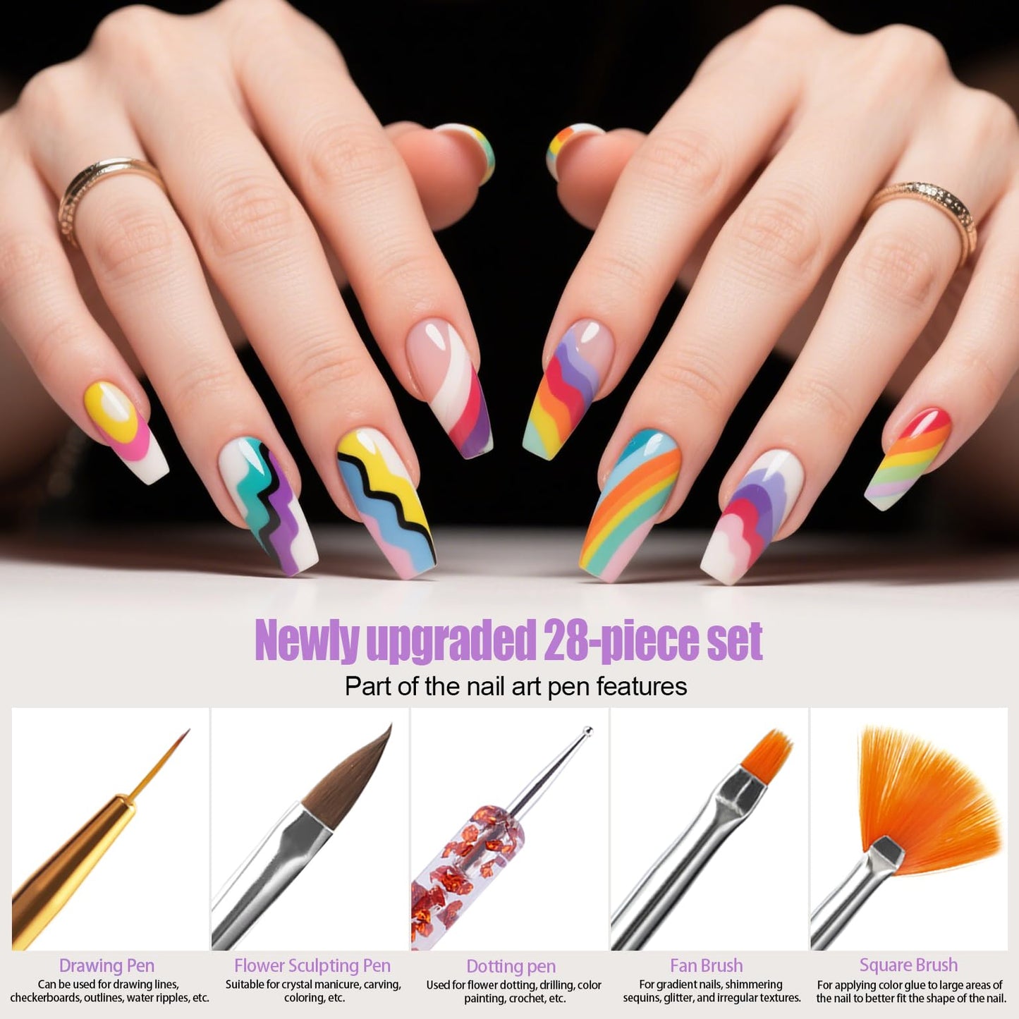 Artdone 38Pcs Nail Striping Tape Lines Kit With Nail Art Pens Dotting Tools And Liner Brushes For Gel Polish Small Detail Drawin