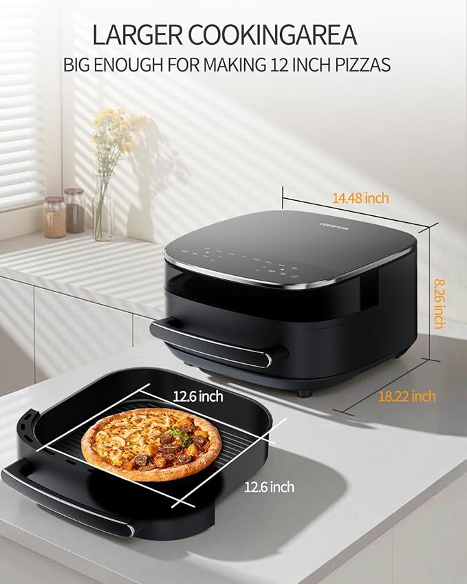 Extra Large Air Fryer,11-IN-1 6 QT 450F Air Fryer with Superior Airflow, Dual Heat Source Technology, Smart Digital Wide Fryer with Basket, Fits a 12" Pizza or 6-Slice Toast