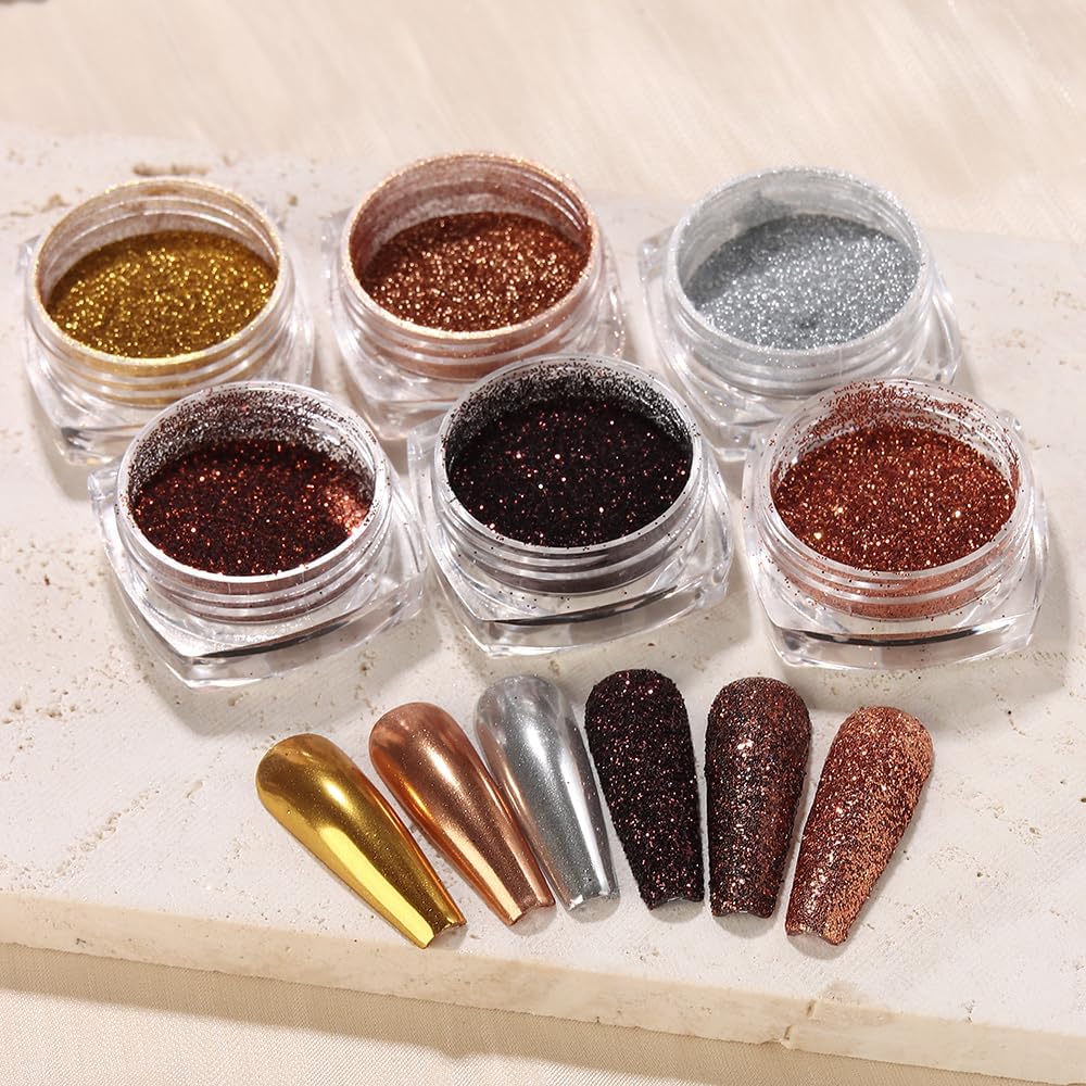 Chrome Nail Powder Metallic Mirror Effect Pigment Dust, Champagne Golden Ultra Fine Holographic Glitter Powder Reflective Pigment for DIY Gel Polish Nail Art, Resin Craft