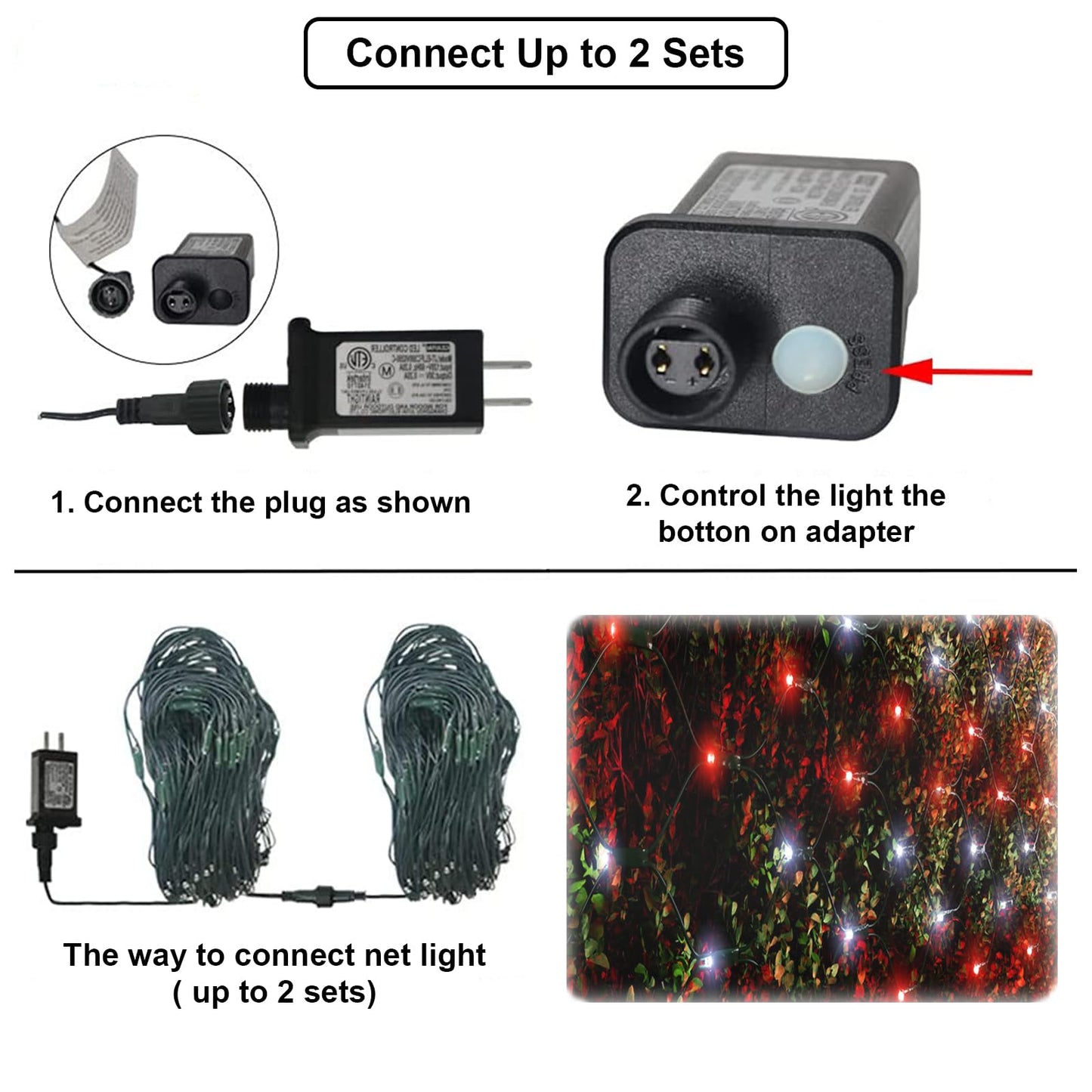 Pooqla Christmas Net Lights, 360 LED, 21ft x 5ft, Red and White, 8 Modes, Connectable for Outdoor Decor