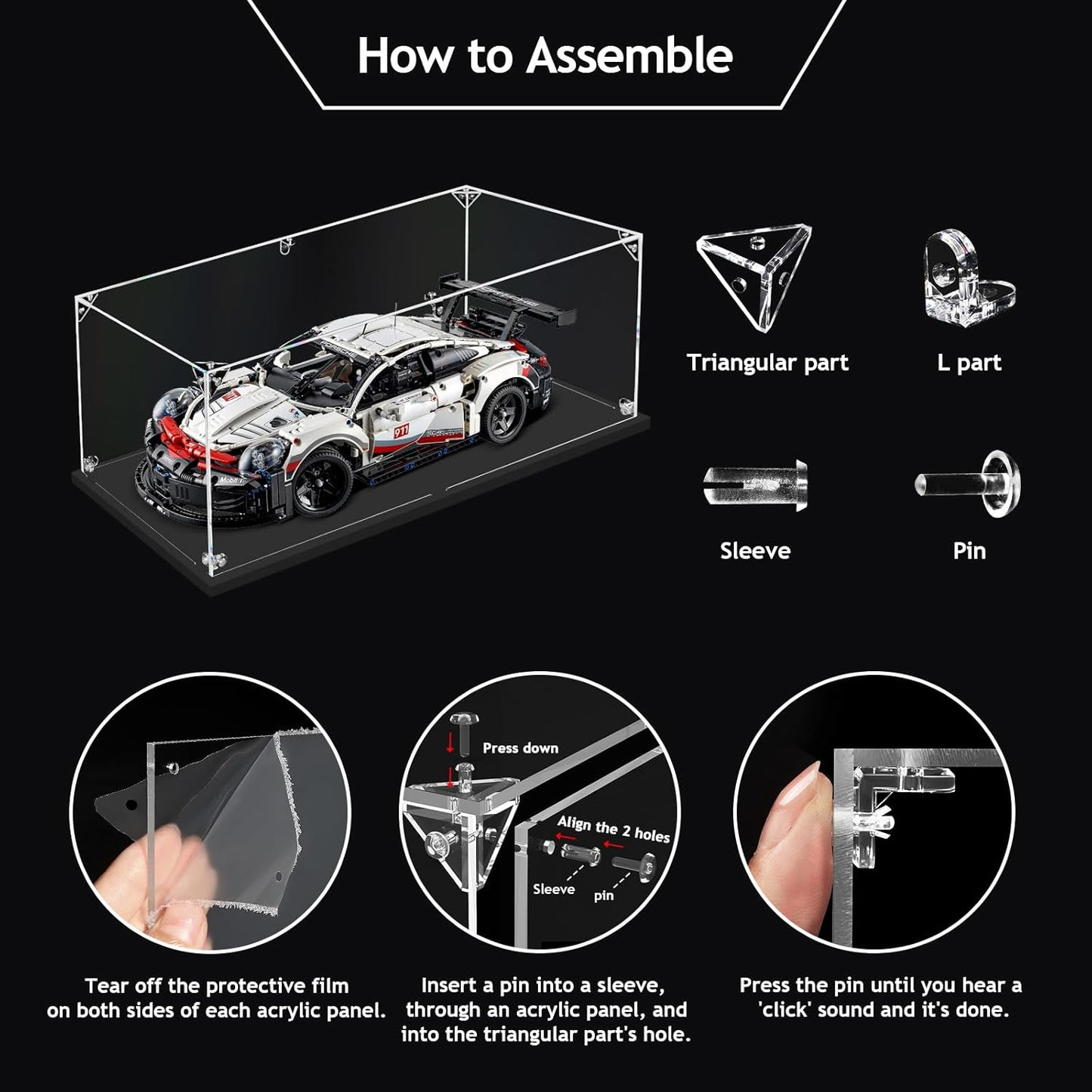 3MM Clear Acrylic Display Case for 1:18 Scale Vehicle Model, Thickened Acrylic Display Box for Lego Model Cars Lego 42161 / 42138 （11.81x7.87x5.91inch, 1:18）