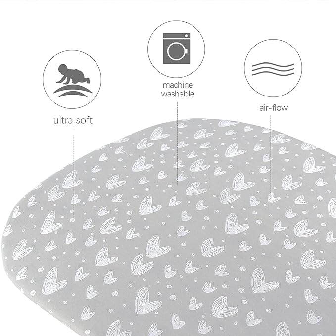 Bassinet Sheets Fit for Maxi-COSI Iora, Graco® SmartSense™ Soothing and AMKE Baby Bassinets (31" x 20"), 2 Pack, 100% Cotton Fitted Sheets, Breathable and Heavenly Soft, Gray Print